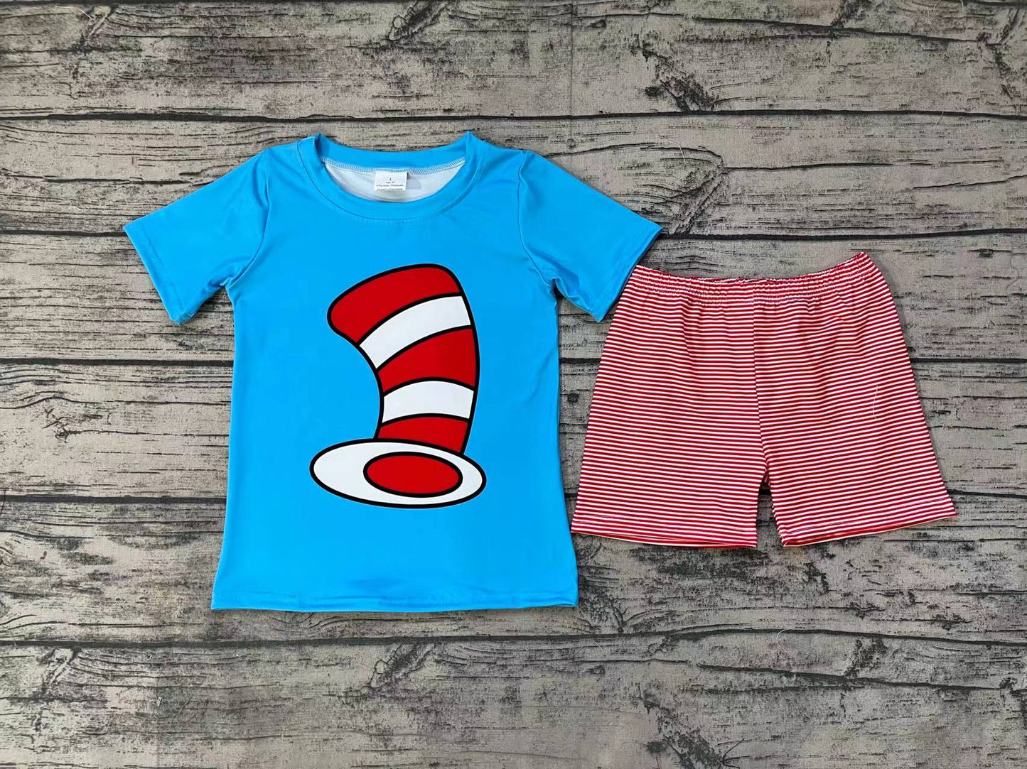 No moq Pre-order BSSO0346 Baby Boy Short Sleeves Blue Shirt Plaid Shorts Hats Set