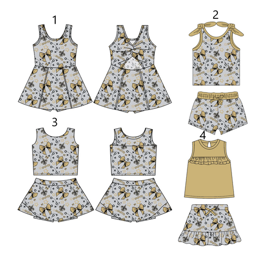 Baby Girl Sleeveless Bows Sibling Football Team Dress Set ( Moq 5 Each Style ) 2.19