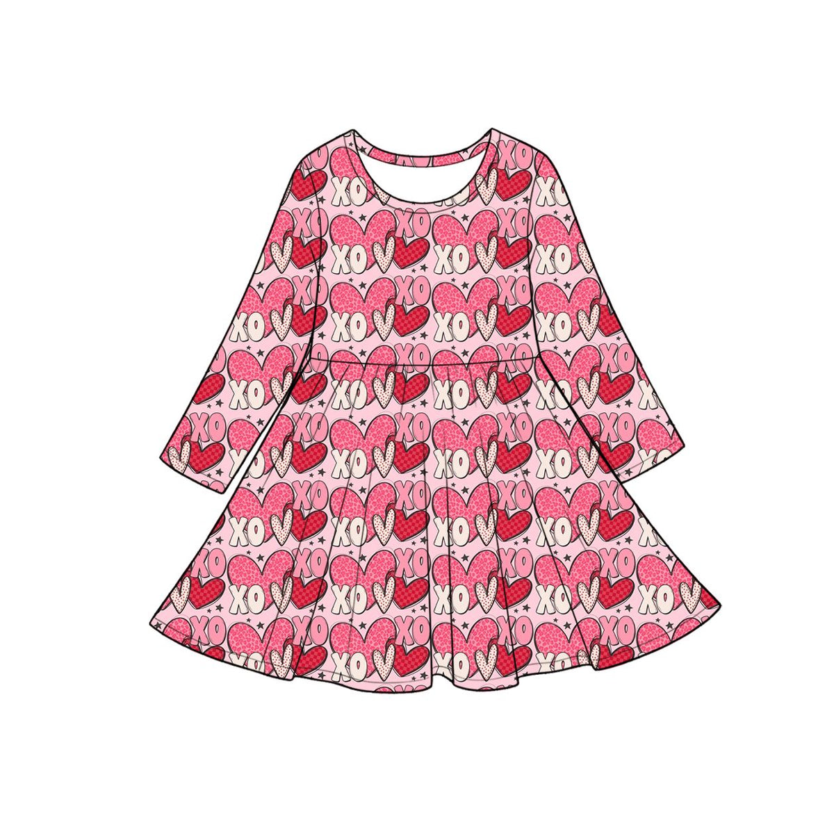 ( Moq 5 ) Preorder Baby Girls Kids Long Sleeves Hearts Knee Length Dress Valentine Clothes