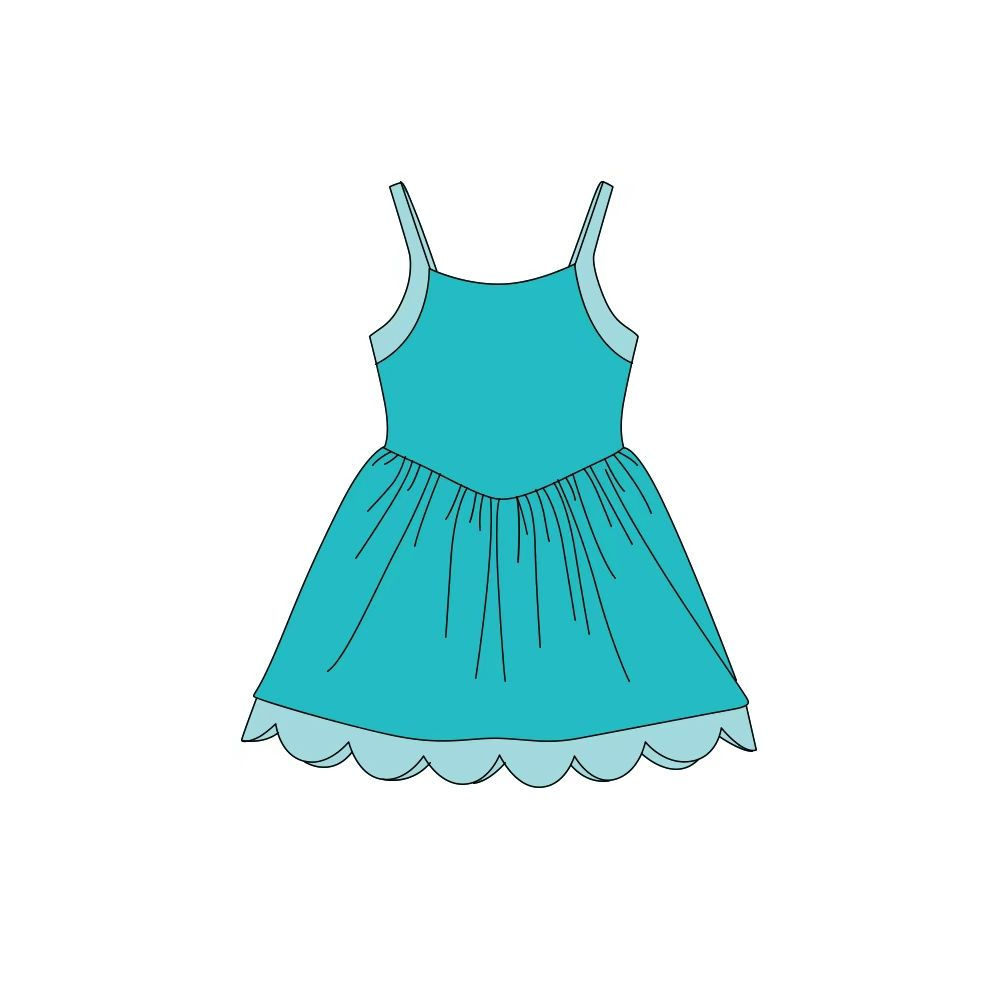 ( Moq 5 ) Preorder Baby Girls Kids Straps Scallop Yoga Active Dress Green Clothes