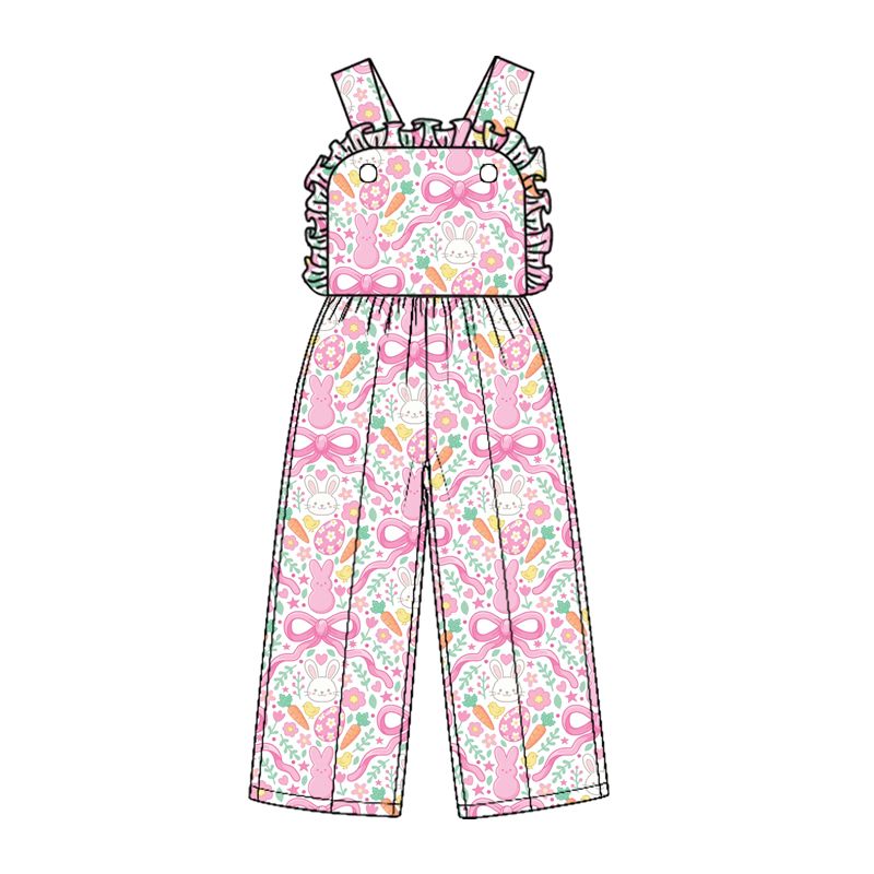 ( Moq 5 ) Preorder Baby Girl Kids Rabbits Eggs Bows Flower Pants Easter Jumpsuit Clothes