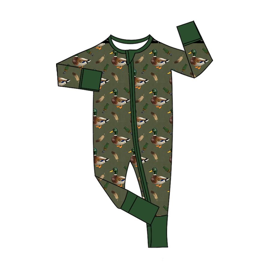 ( Moq 5 ) Preorder Baby Boys Infant Long Sleeves Ducks Hunting Zipper Footie Sleeper Romper Clothes