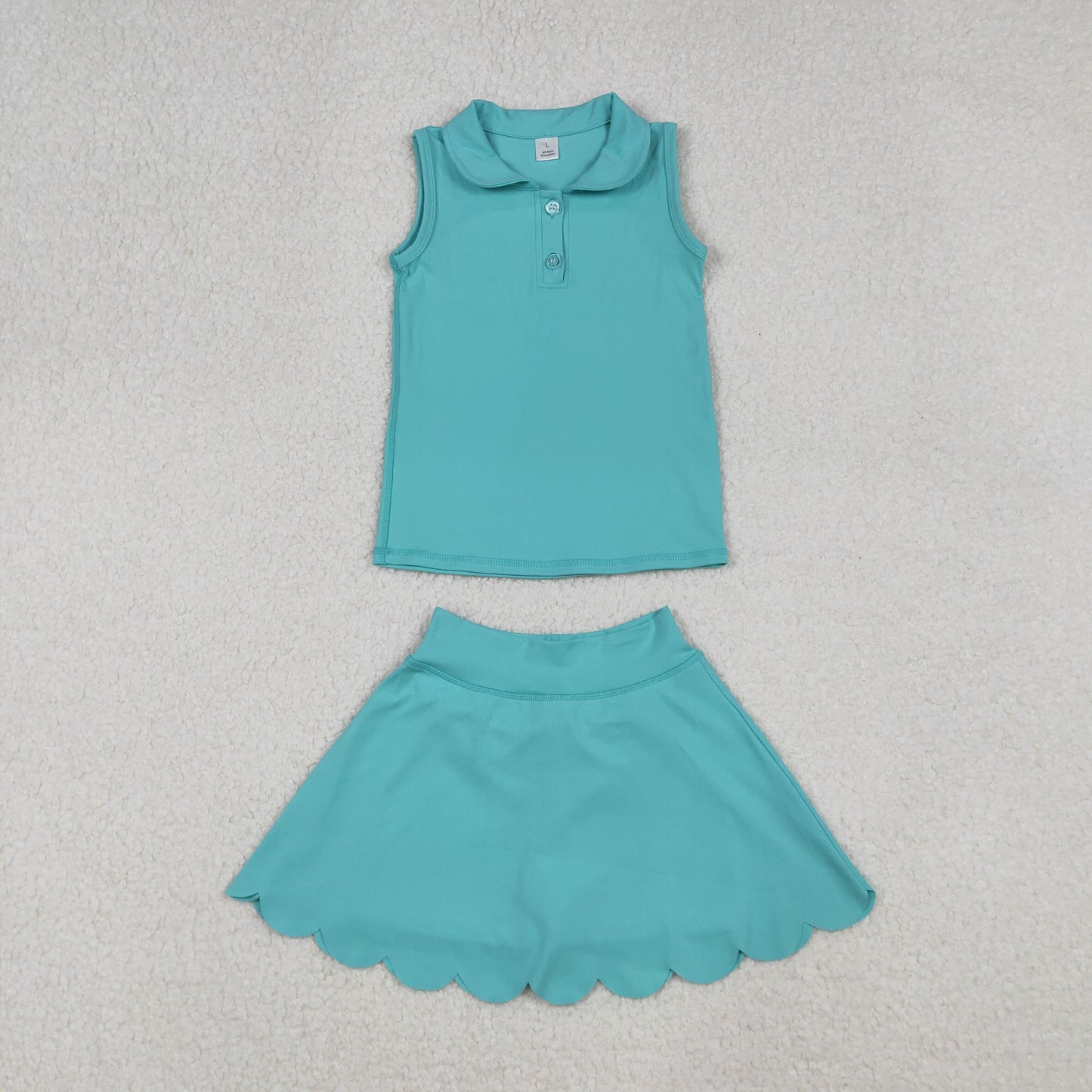 Toddler Girls Sleeveless Buttons Tops Yoga Active Shorts Skirt Skort Green Set RTS