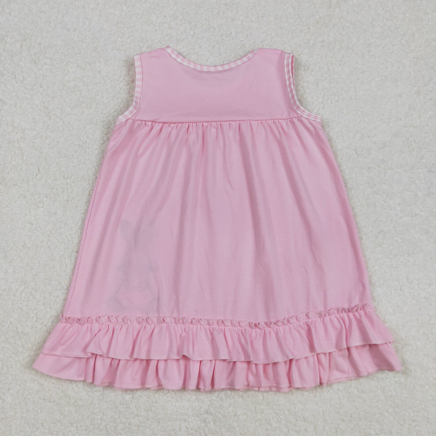 Baby Girl Sleeveless Embroidery Easter Rabbit Ruffle Knee Length Pink Dress RTS