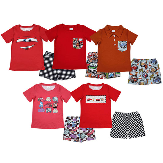 Baby Boy Short Sleeves Red Shirt Shorts Car Cartoon Set Sibling Clothes RTS