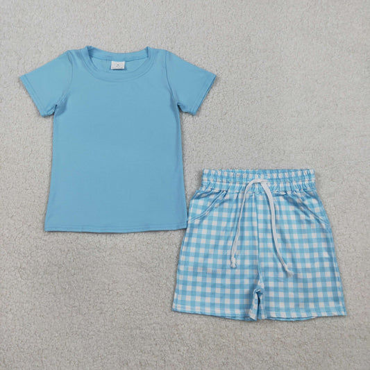 Baby Boys Blue Short Sleeves Shirt Plaid Pockets Shorts Summer Clothes Set RTS
