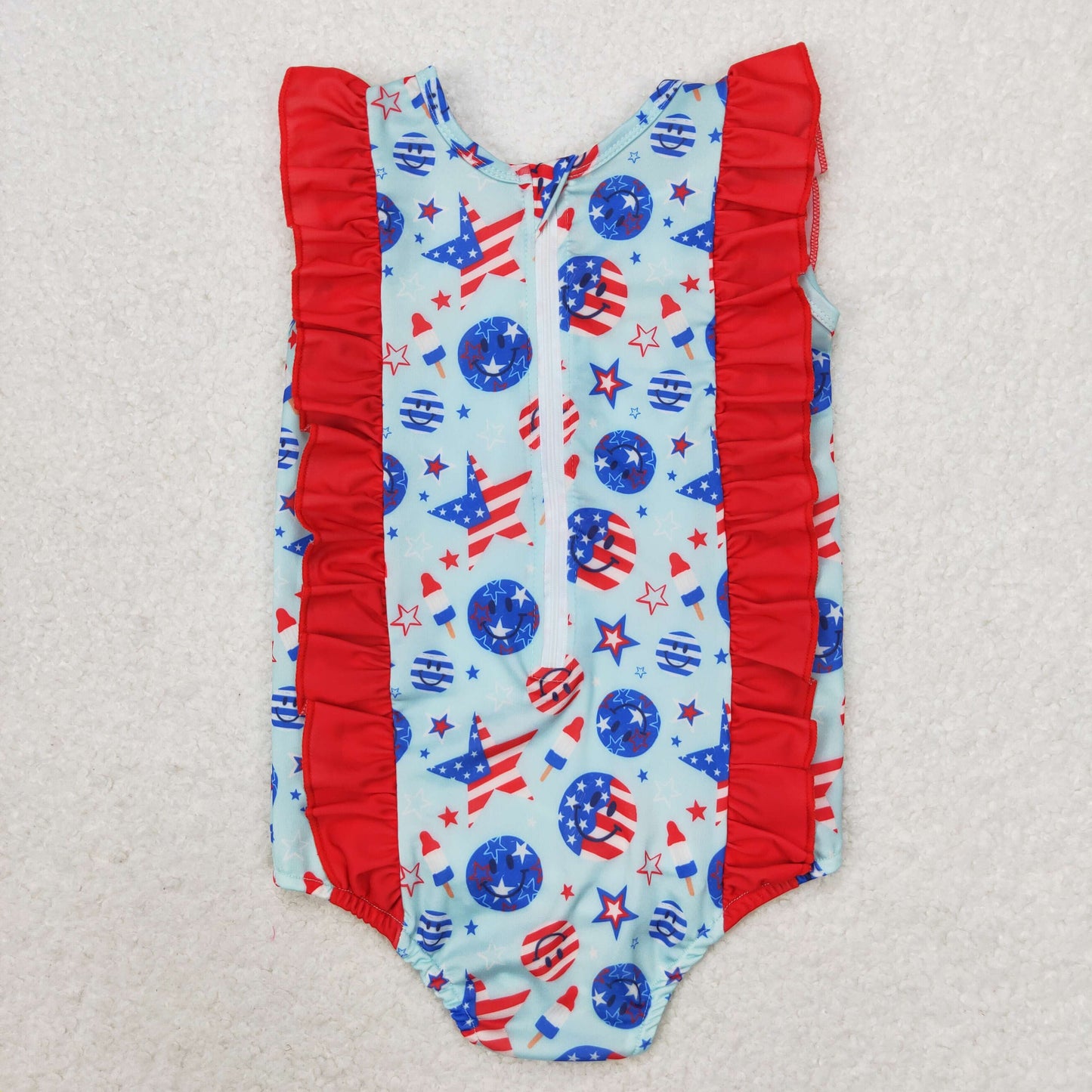 Baby Girl Smile Stars July 4th One Piece Swimsuit
