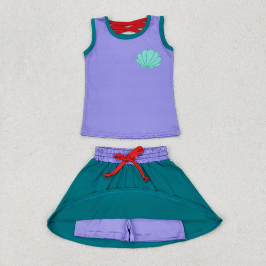 Baby Girl Purple Shirt Green Skirt Princess Clothes Set RTS