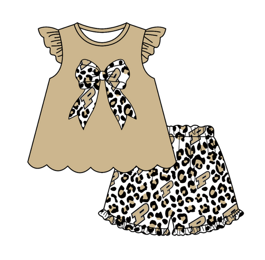 Baby Girl P Team Bow Tunic Leopard Shorts Clothes Set ( Moq 5 )
