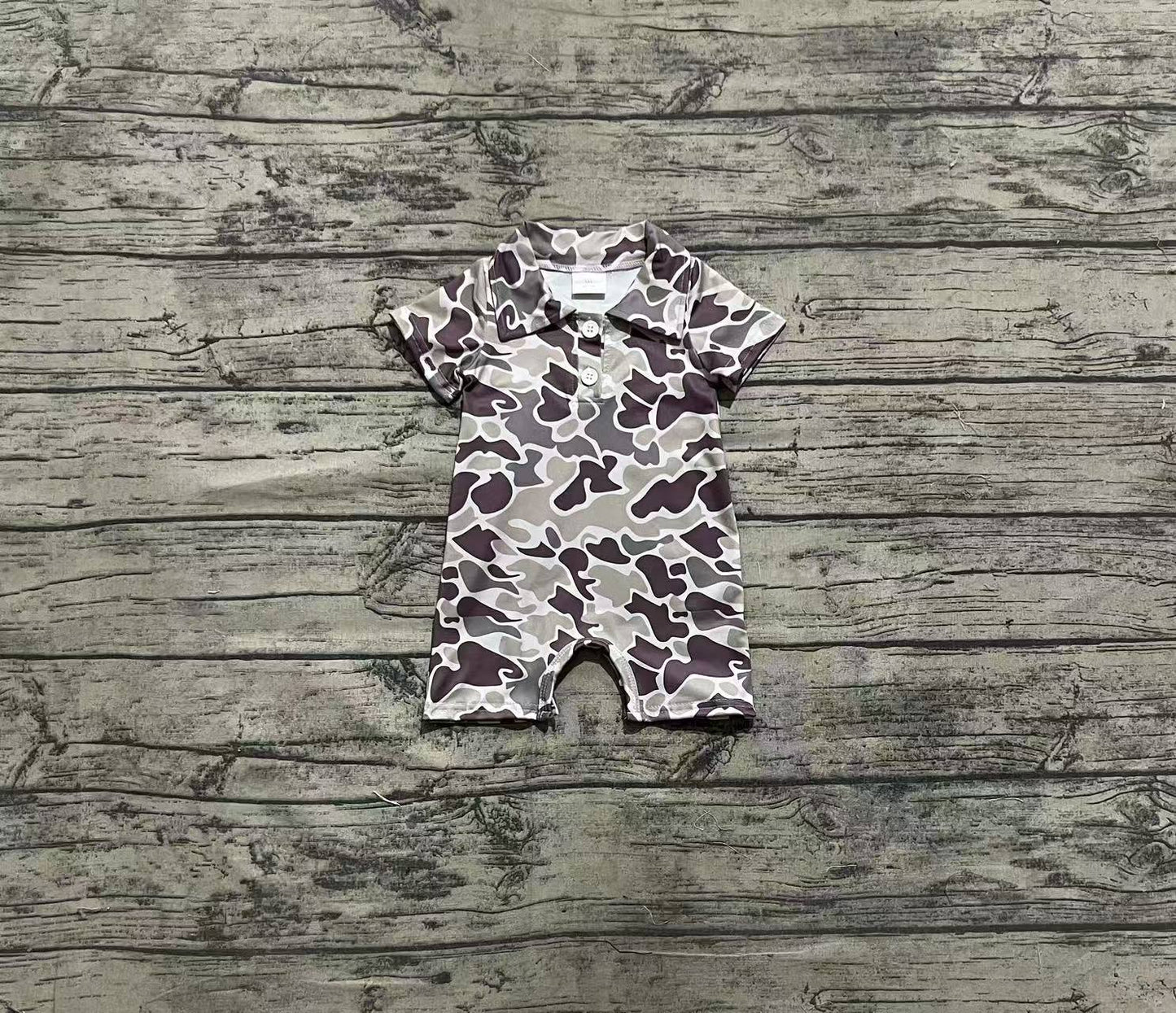 Baby Boy Infant Short Sleeves Camo Buttons Romper RTS