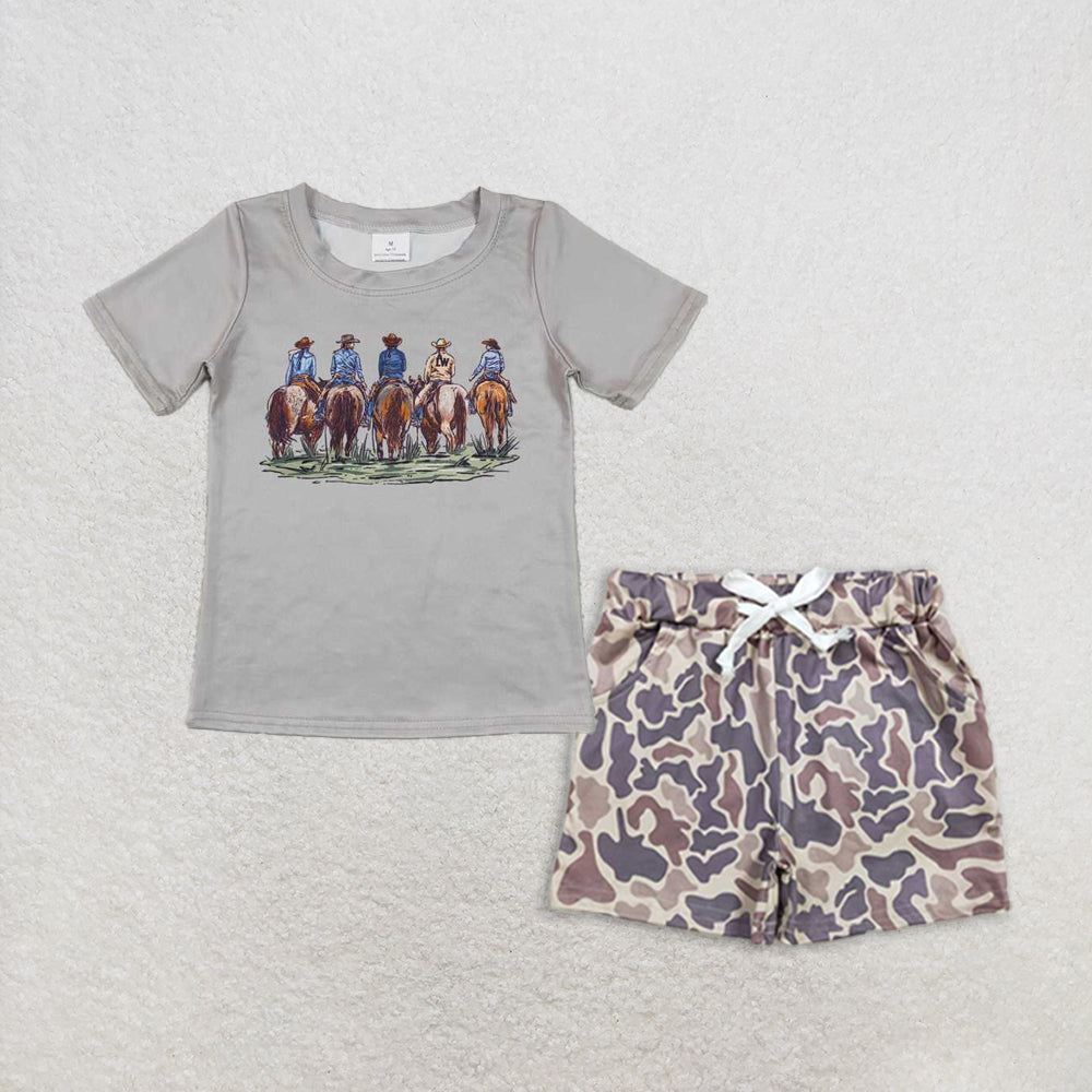 Baby Boy Short Sleeves Shirt Camo Pockets Shorts Western Rodeo Set RTS