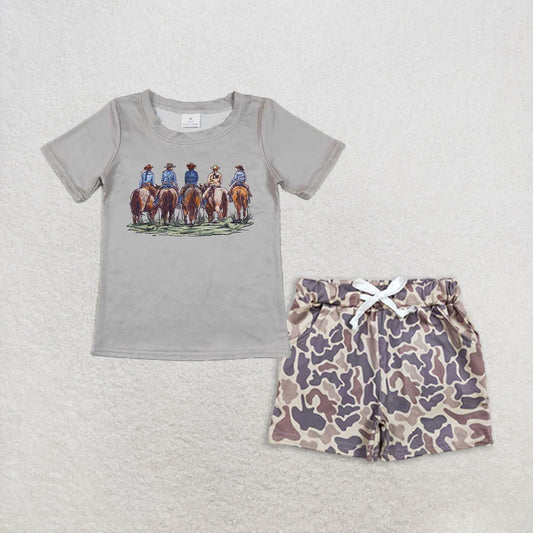 Baby Boy Short Sleeves Shirt Camo Pockets Shorts Western Rodeo Set RTS