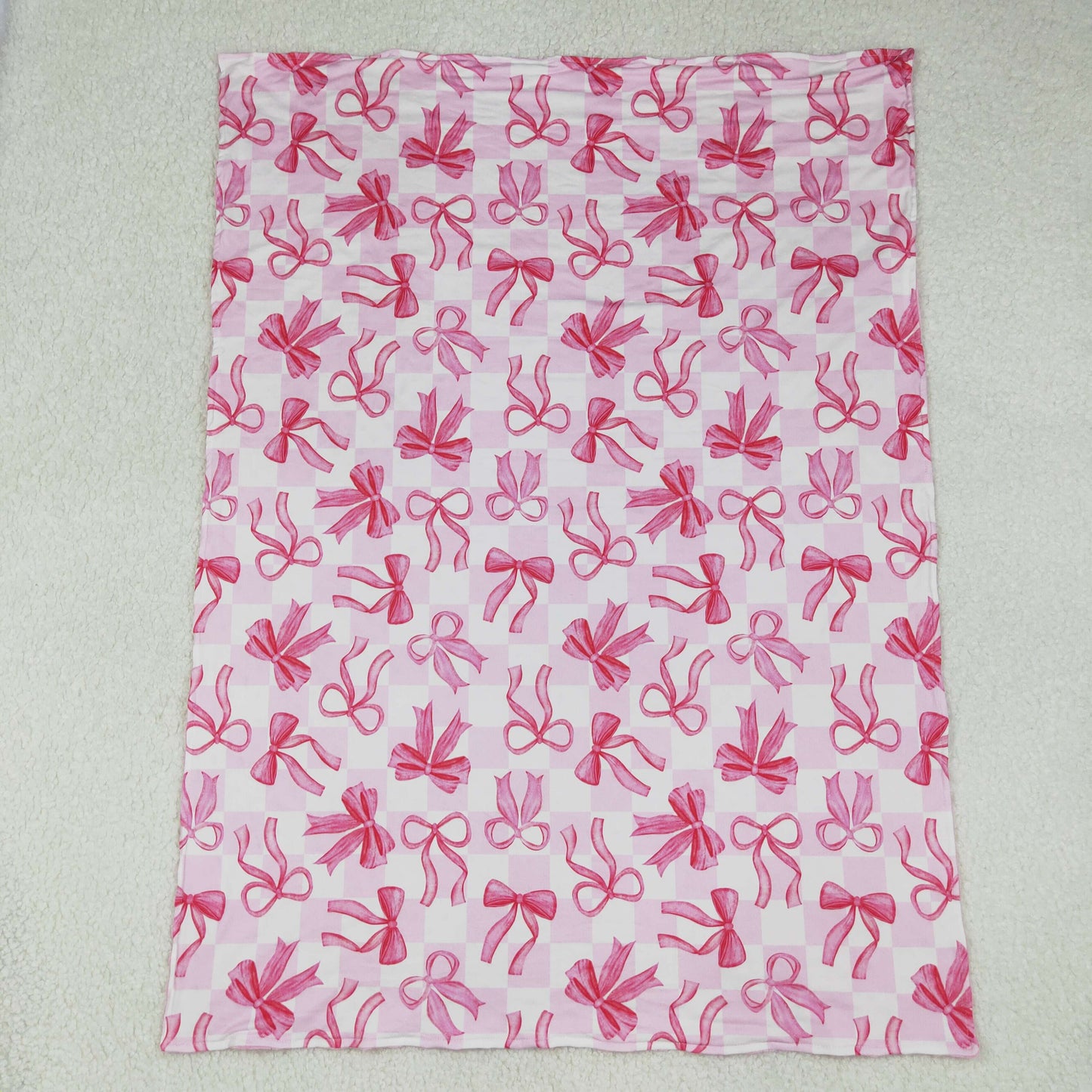 Baby Girl Kids Pink Bows Checked Blanket RTS