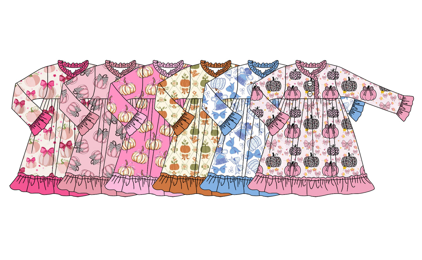 ( Moq 5 Each Style ) Sibling Baby Girls Kids Long Sleeves Pumpkins Bows Dresses Fall Clothes