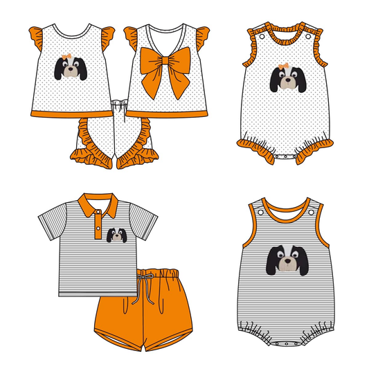 Baby Boy Girl Team Dog Sibling Summer Romper Set ( Moq 5 Each Style )