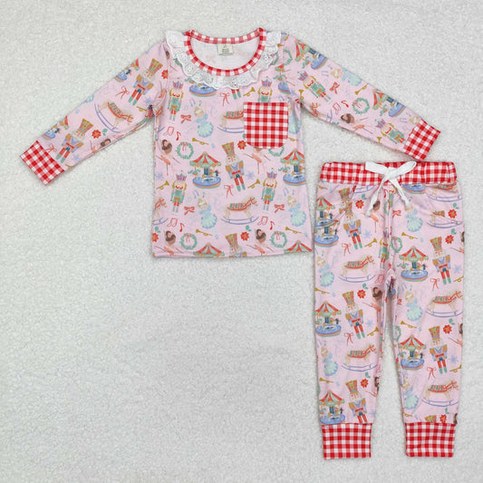 Baby Girl Long Sleeves Christmas Soldier Shirt Pants Pink Pajamas Clothes Set
