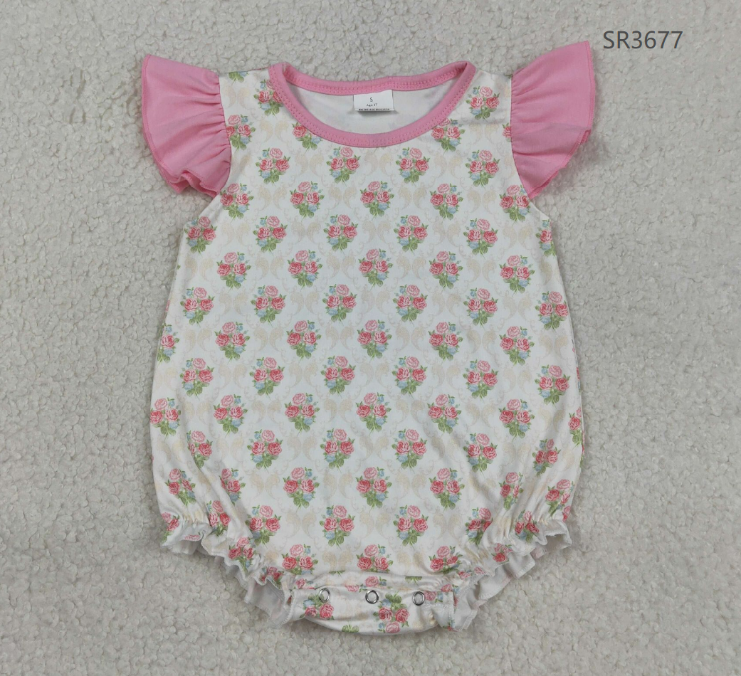 Sibling Baby Girls Infant Short Sleeves Flowers Bows Tops Shorts Set Bubble Romper RTS