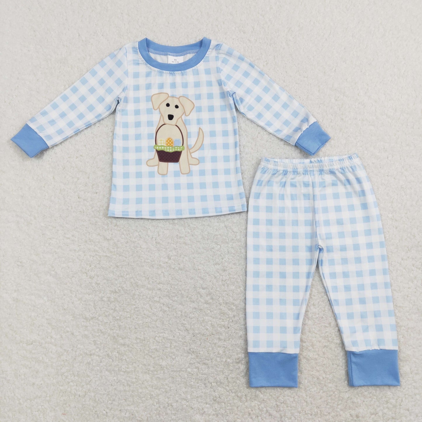 GLP1036 Baby Girl Pink Long Sleeves Dog Eggs Shirt Plaid Pants Set Easter Pajamas