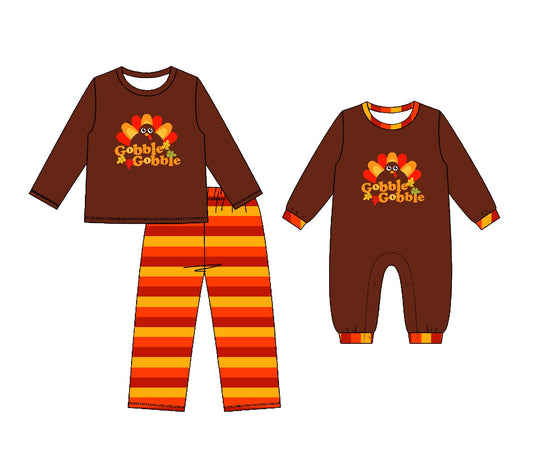 ( Moq 5 Each Style ) Sibling Baby Boys Kids Long Sleeves turkey Thanksgiving Romper Set Clothes