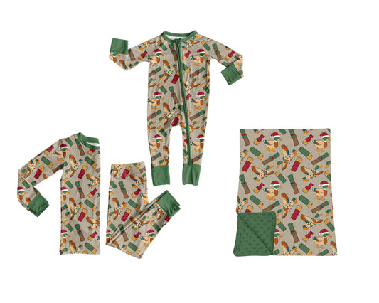 ( Moq 5 ) Sibling Baby Boys Kids Long Sleeves Christmas Ducks Zipper Romper Set Blanket Clothes