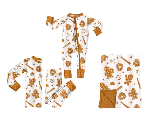 ( Moq 5 ) Sibling Baby Boys Kids Christmas Gingerbread Baseball Zipper Romper Set Blanket Green Clothes