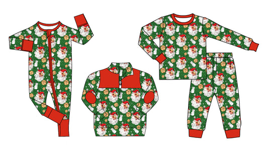 ( Moq 5 Each Style ) Sibling Baby Kids Christmas Santa Cookies Romper Shirt Set Green Clothes