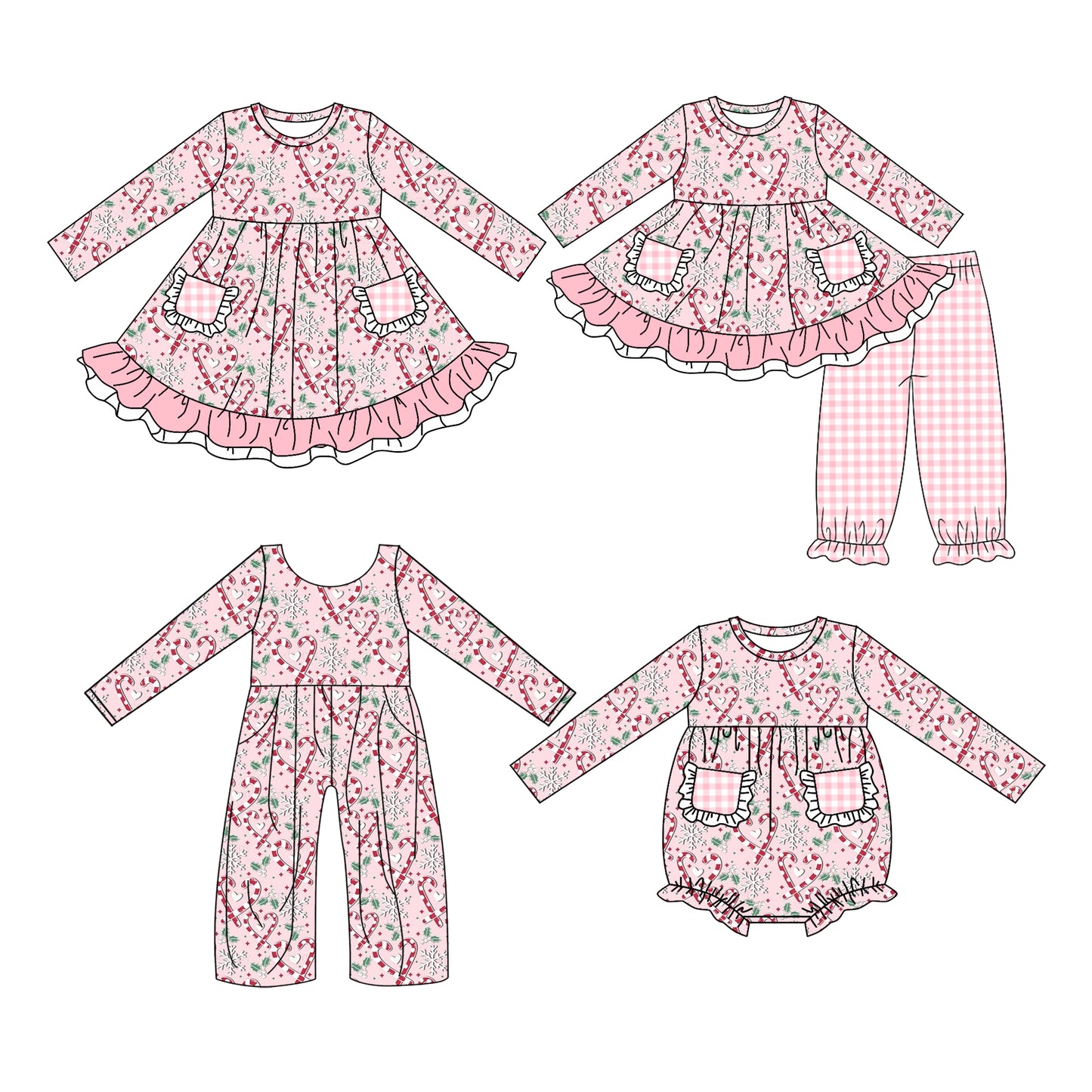 ( Moq 5 Each Style ) Baby Girls Kids Christmas Candy Cane Pockets Sibling Romper Dress Jumpsuit Set Clothing