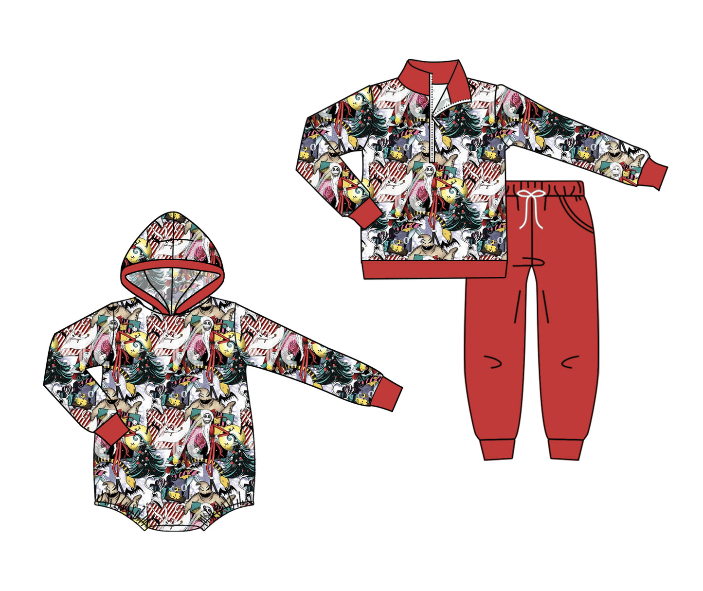 ( Moq 5 Each Style ) Sibling Baby Boys Kids Long Sleeves Christmas Hoodie Romper Set Clothes
