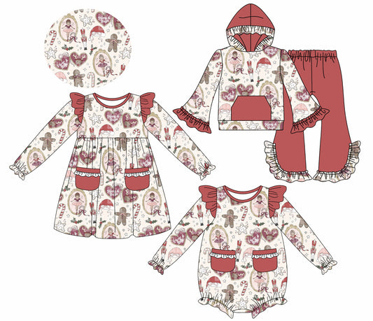( Moq 5 Each Style ) Sibling Baby Girls Kids Christmas Gingerbread Pockets Romper Dress Set Clothes