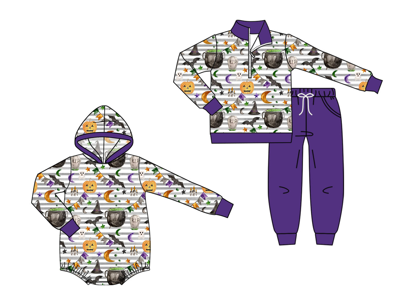 ( Moq 5 Each Style ) Sibling Baby Boys Kids Long Sleeves Pumpkins Halloween Stripes Romper Set Clothes