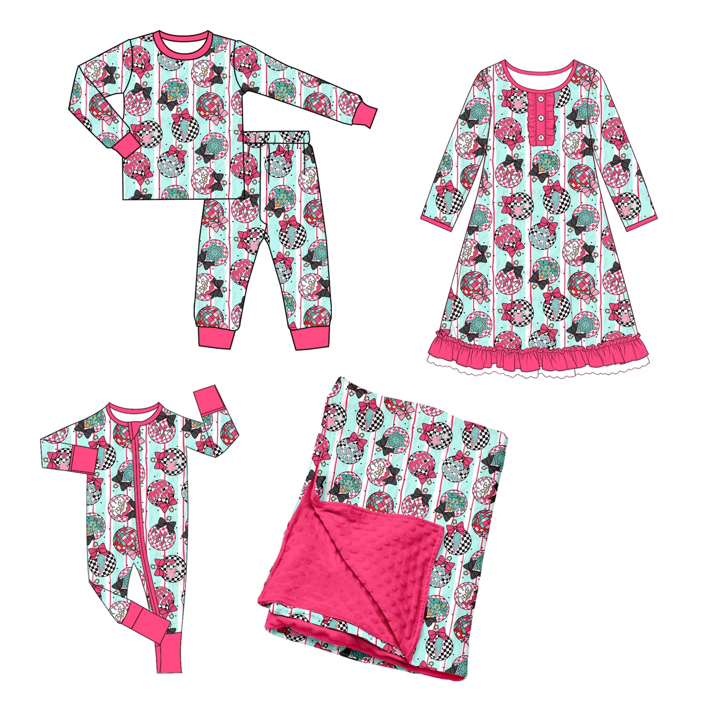 ( Moq 5 Each Style ) Baby Girls Kids Christmas Lights Bows Sibling Romper Nightgown Dress Set Blanket Clothes