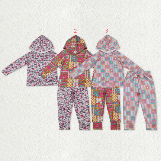 Sibling Baby Girls Kids Long Sleeves Flower Hoodies Pullovers Pockets Pants Clothes Sets RTS