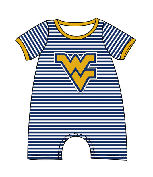 ( Moq 5 ) Baby Boys Kids Short Sleeves Navy Stripes WV Team Romper