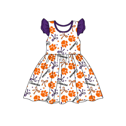 Baby Girl Purple Short Sleeves Team Bows Knee Length Dress ( Moq 5 )