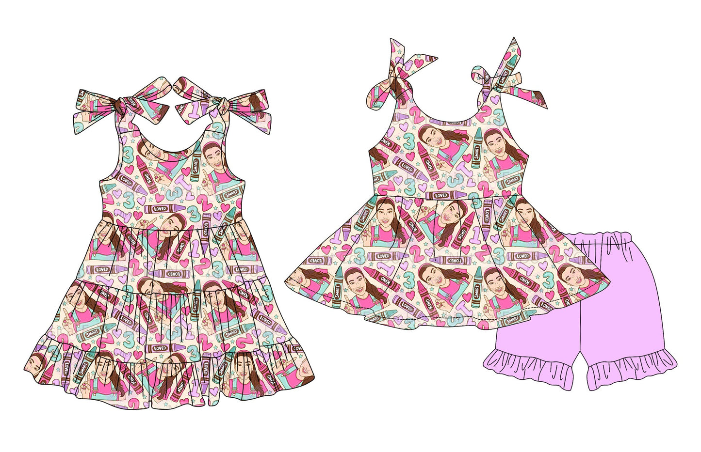 Baby Girl Bows Straps Teacher Sibling Dress Set ( Moq 5 Each Style ) 3.14