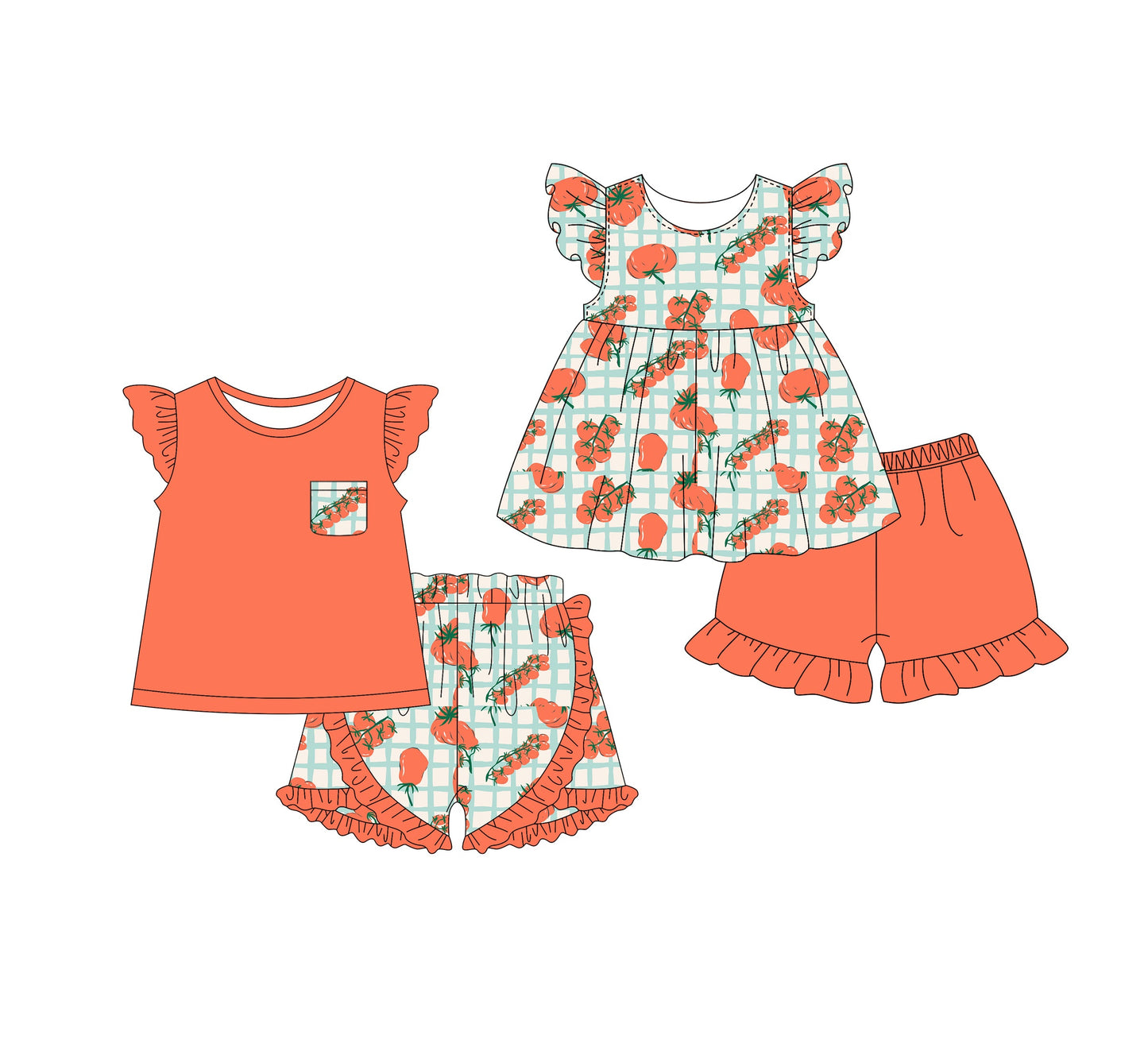 Baby Girl Short Sleeves Tomatoes Sibling Set ( Moq 5 Each Style ) 1.16