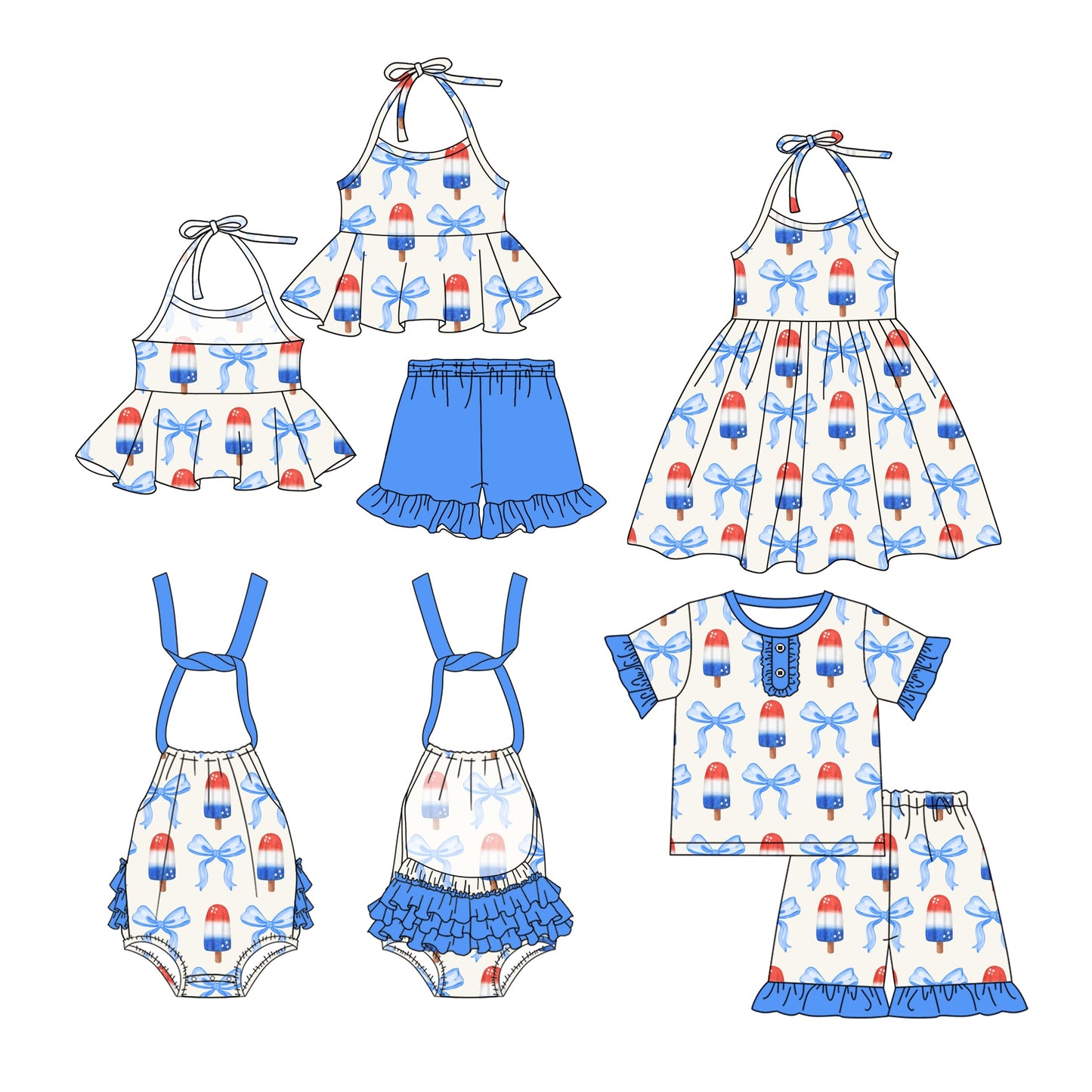 Baby Girl Popsicles Bow July 4th Sibling Romper Dress Set ( Moq 5 Each Style ) 2.27