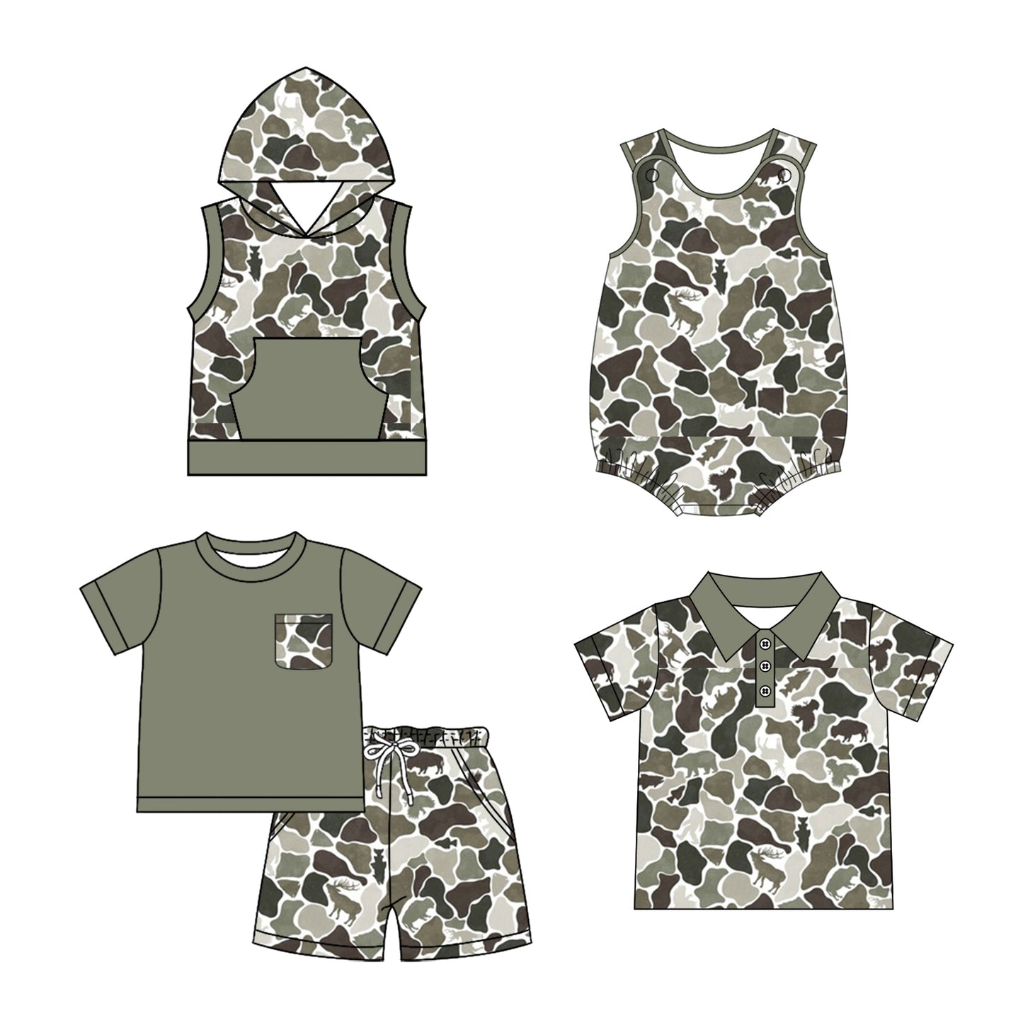 Baby Boy Camo Sibling Romper Shirts Set ( Moq 5 Each Style ) 1.23