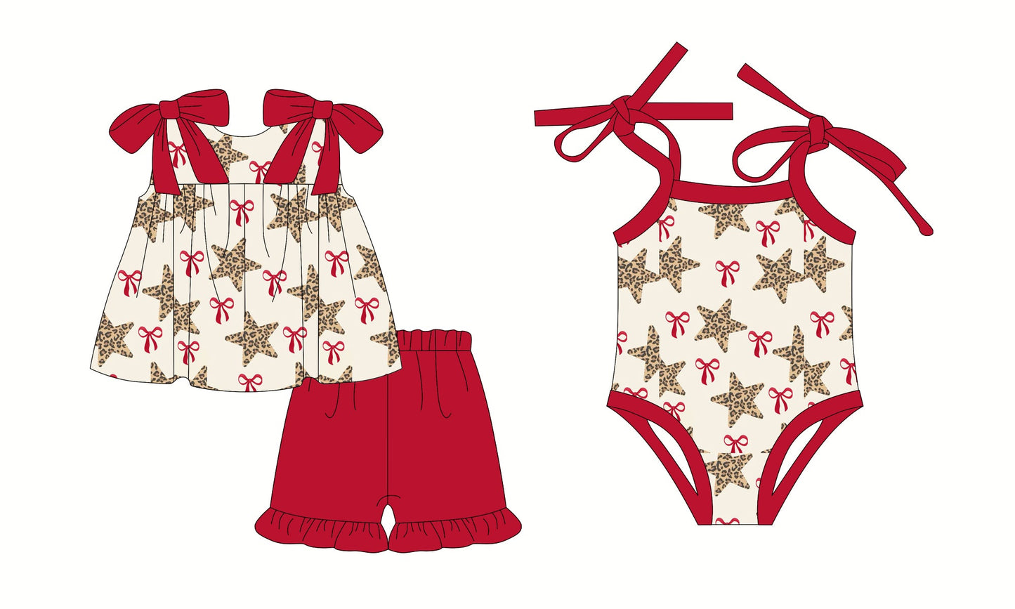 Baby Girl Straps Stars Bows Sibling Summer Romper Set ( Moq 5 Each Style ) 2.24