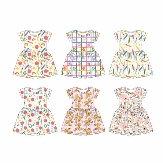 ( Moq 5 Each Style ) Baby Girl Sleeveless Flower Bows Back To School Sibling Dress 4.17