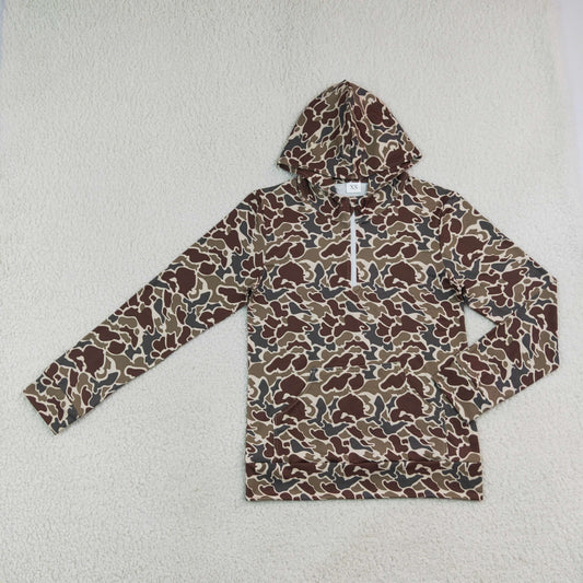 Adult Men Long Sleeves Hoodie Zipper Camo Shirt Pocket Pullover Tops RTS