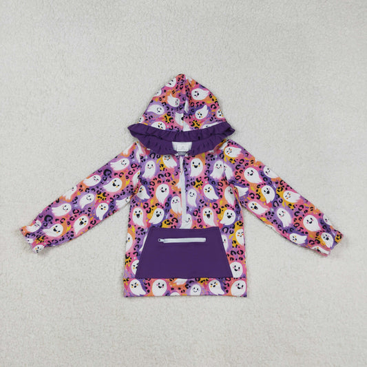 Baby Girl Long Sleeves Ghost Leopard Zipper Pocket Purple Halloween Shirt RTS