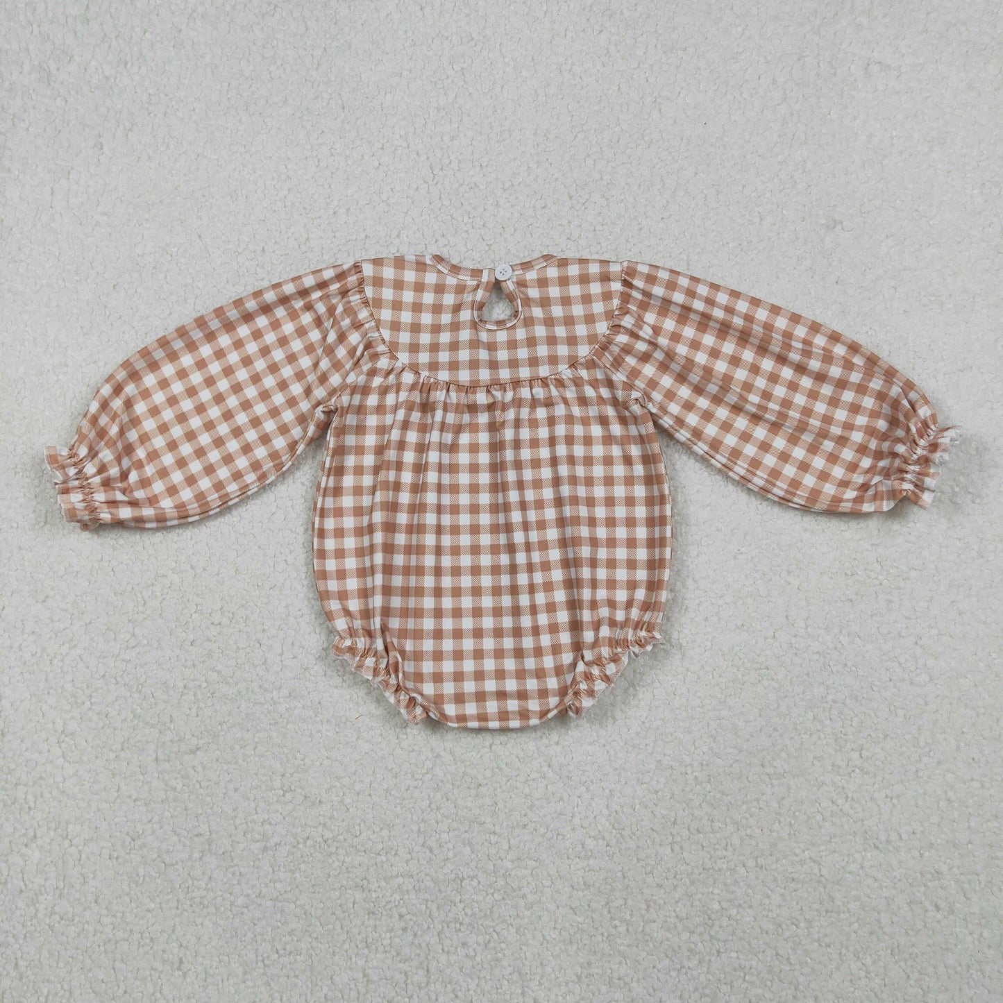 Baby Girl Long Sleeves Plaid Smocked Embroidery turkey Leaves Thanksgiving Romper RTS