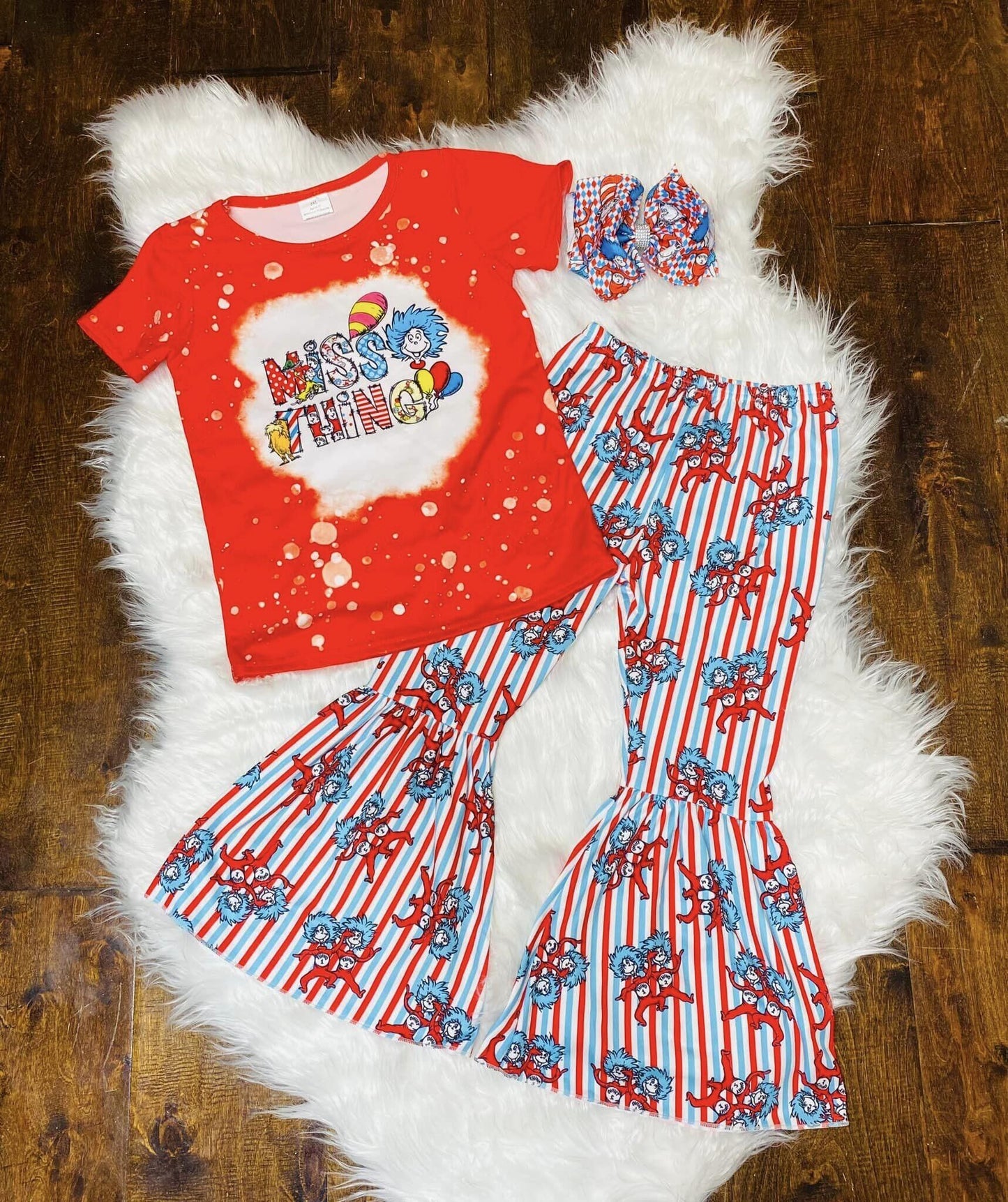 GSPO0917 Baby Girl Short Sleeves Dr Stripes Bell Pants Outfit