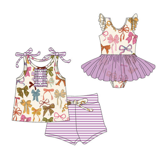 Baby Girl Summer Colorful Bows Purple Sibling Romper Set ( Moq 5 Each Style ) 3.1