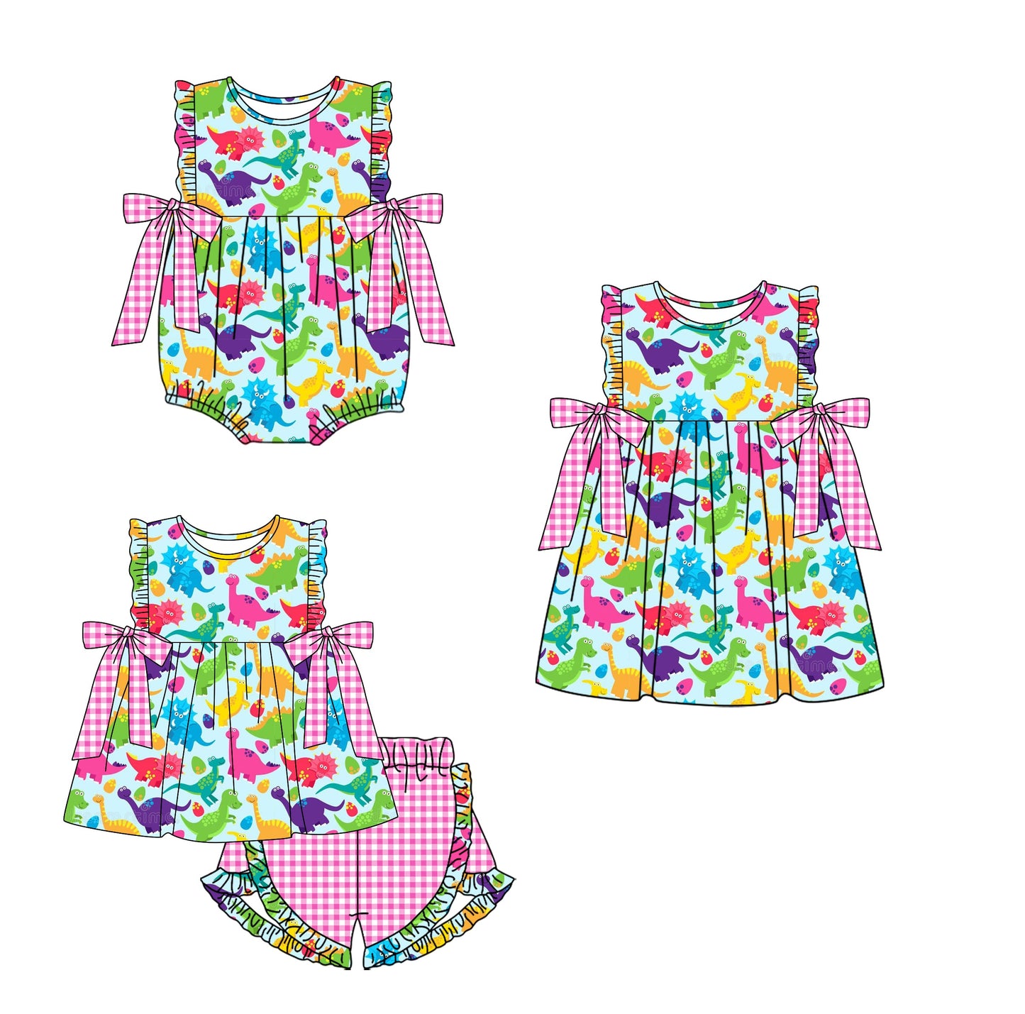 Baby Girl Easter Dinosaurs Eggs Sibling Romper Dress Set ( Moq 5 Each Design ) 12.16