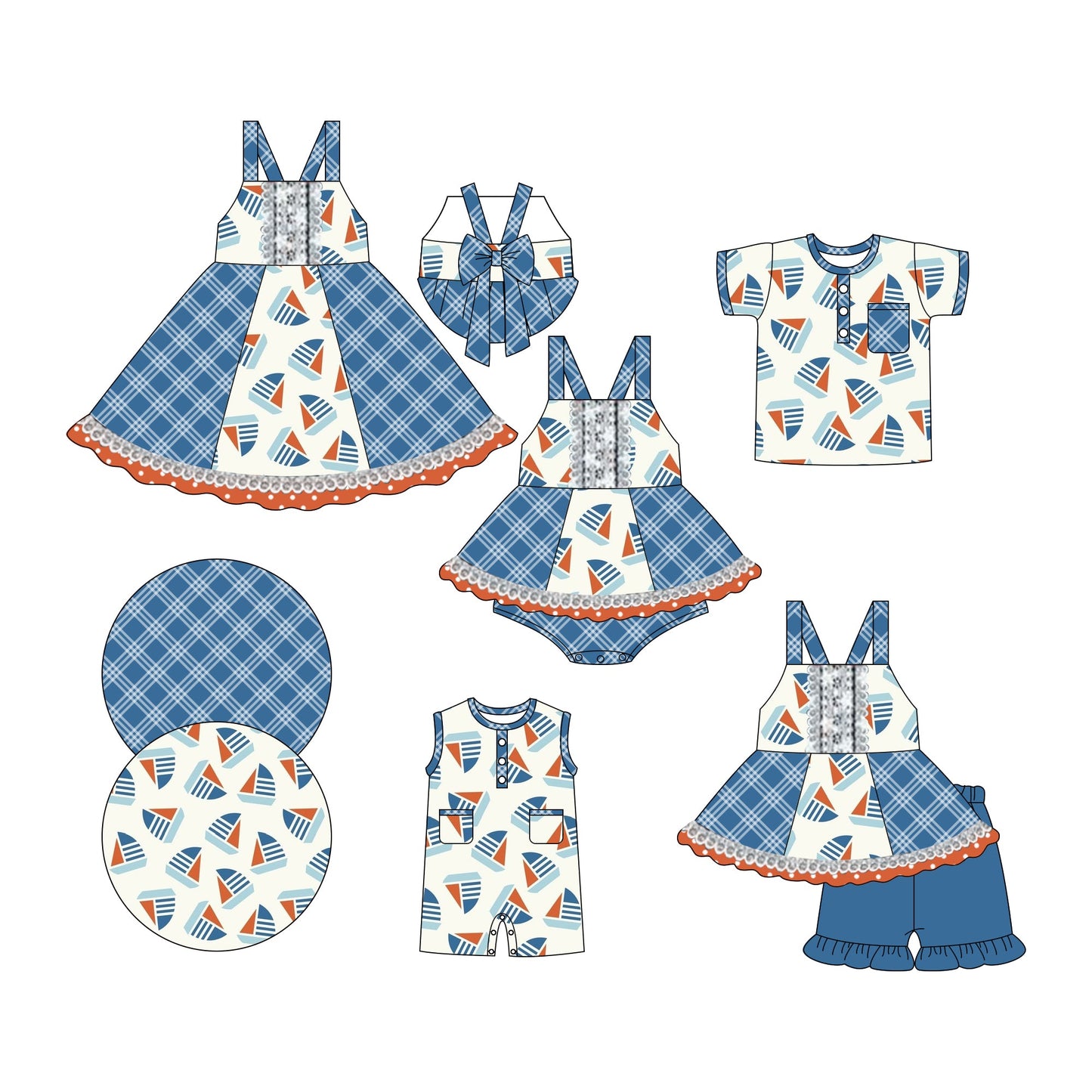 Baby Boy Girl Bows Checked Sibling Romper Dress Set ( Moq 5 Each Style ) 3.6