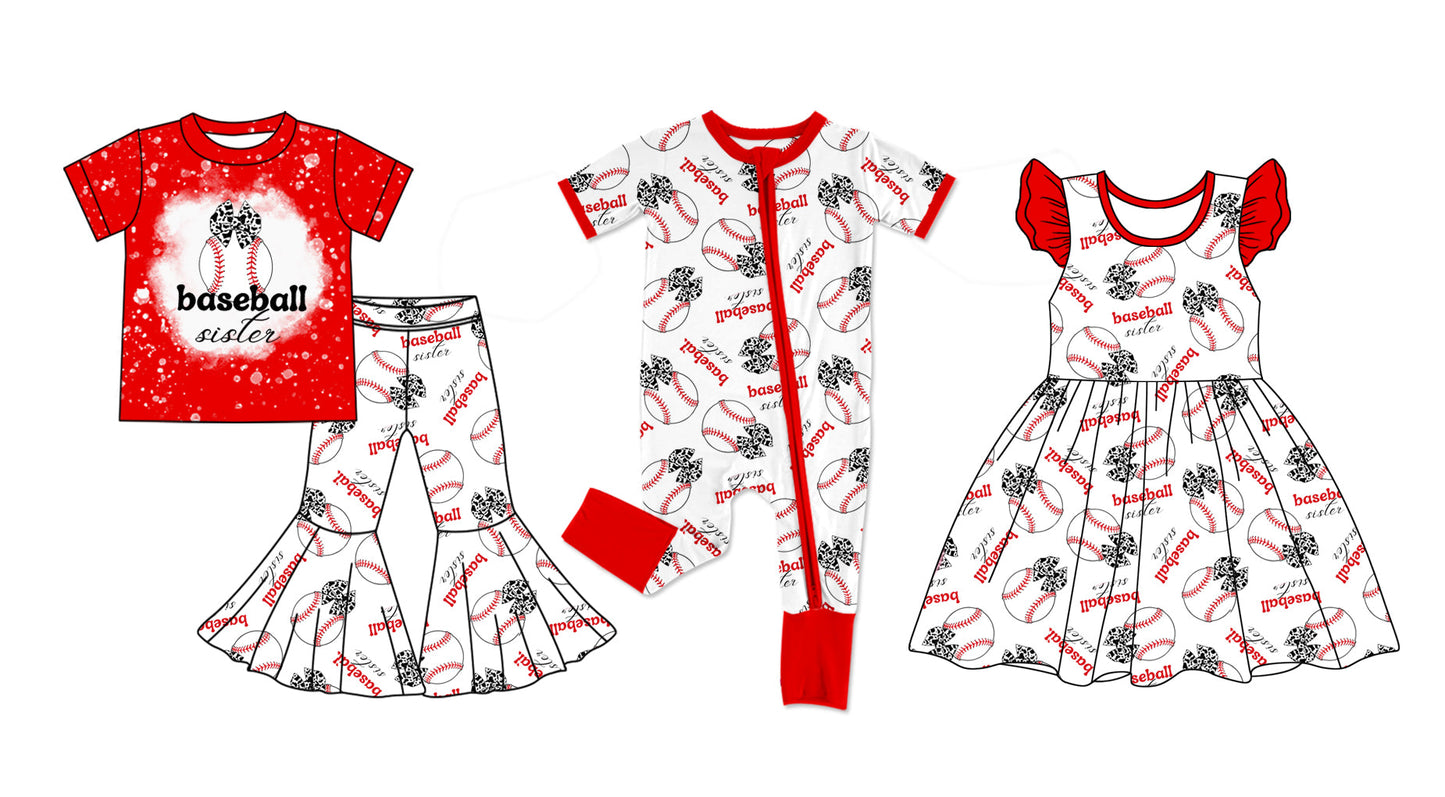 Baby Girl Short Sleeves Baseball Bows Sibling Romper Dress Set ( Moq 5 Each Design ) 12.11
