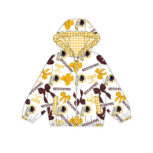 ( Moq 5 ) Baby Girls Kids Long Sleeves Yellow Bows Cheer Pockets Hoodie Zipper Jacket Tops