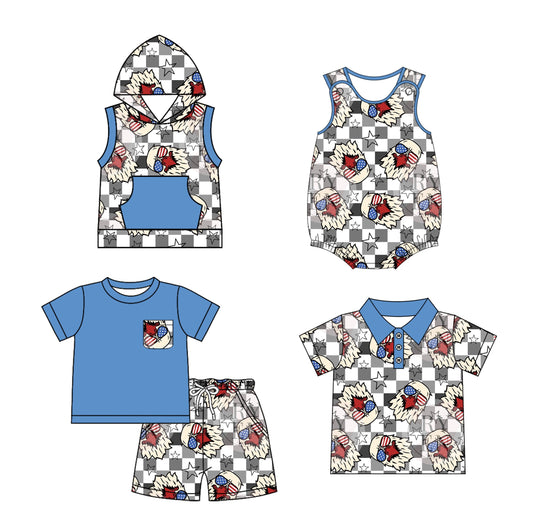 Baby Girl July 4th Checked Sibling Romper Shirt Set ( Moq 5 Each Style ) 1.18